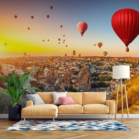 Kapadokya Sıcak Hava Balon Manzaralı Duvar Kağıdı Baskı ürün görseli