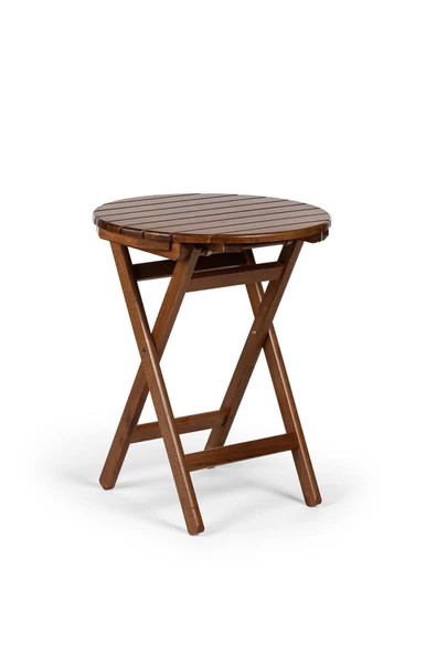 Buzludja Katlanır Masa 60cm - Dış Mekan Yuvarlak Ahşap Bahçe, Balkon Masası