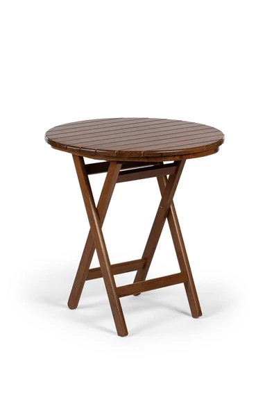 Buzludja Katlanır Masa 70cm - Dış Mekan Yuvarlak Ahşap Bahçe, Balkon Masası