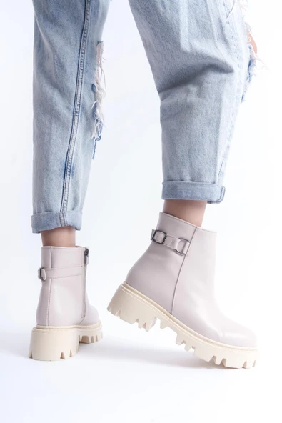 Kadın Fermuarlı Kalın Taban Metal Toka Detaylı Günlük Bot - Resim 7