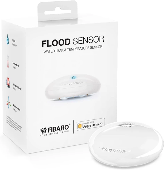 Fibaro FGBHFS-101 Sel, Su ve Sıcaklık Sensörü Homekit Özellikli Su Kaçağı Dedektörü, Beyaz