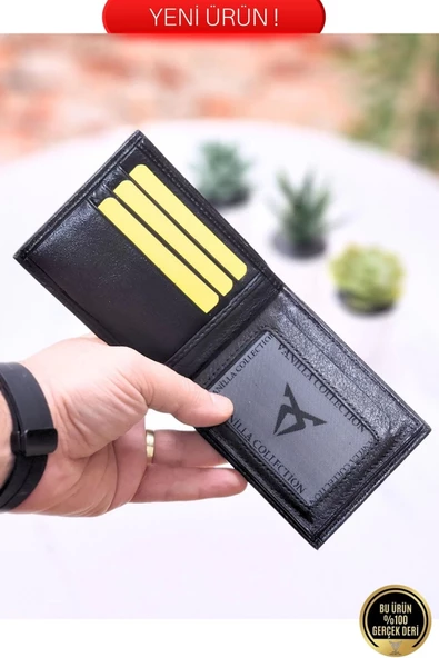 Hakiki Deri Erkek Cüzdan Yatay Model – 14 Kart Bölmeli - İsim Baskılı - Minimalist Tasarım