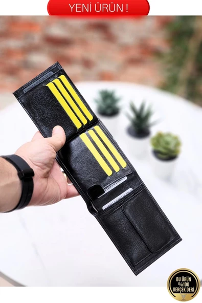 Hakiki Deri Erkek Cüzdan Yatay Model – 11 Kart - Bozuk Para Bölmeli - İsim Baskılı - Minimalist Tasarım - 5
