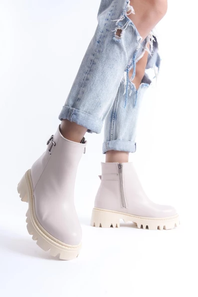 Kadın Fermuarlı Kalın Taban Metal Toka Detaylı Günlük Bot - Resim 6