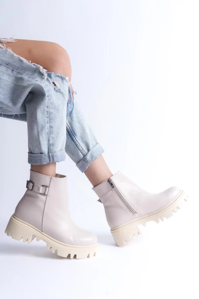 Kadın Fermuarlı Kalın Taban Metal Toka Detaylı Günlük Bot - Resim 5