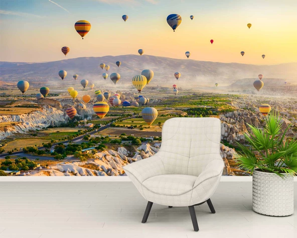 Kapadokya Renkli Sıcak Hava Manzaralı Duvar Kağıdı Baskı - 6