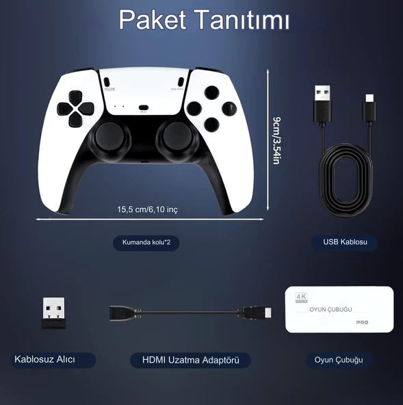 QASUL 4K Full HD Gamepad Kablosuz HDMI Android TV Uyumlu Taşınabilir Atari Gamebox Konsol Oyunları - 2