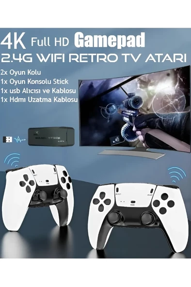 QASUL 4K Full HD Gamepad Kablosuz HDMI Android TV Uyumlu Taşınabilir Atari Gamebox Konsol Oyunları