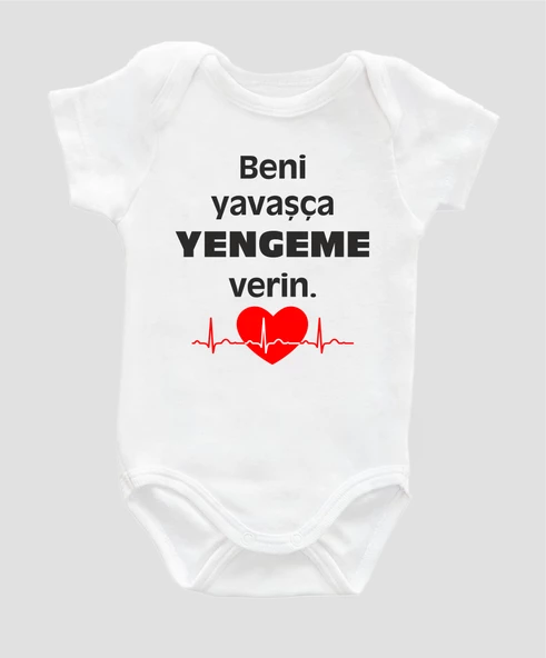 Beni Yavaşça Yengeme Verin Yazılı Bebek Body %100 Pamuklu Beyaz Badi Zıbın Organik Baskılı ZBN001
