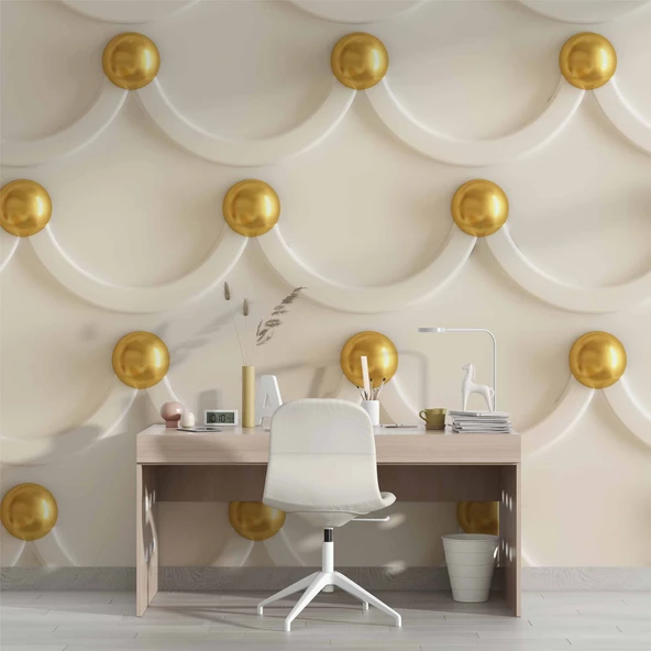 3 Boyutlu Kabartma Görünümlü Altın İnci Duvar Kağıdı Baskı - Resim 3