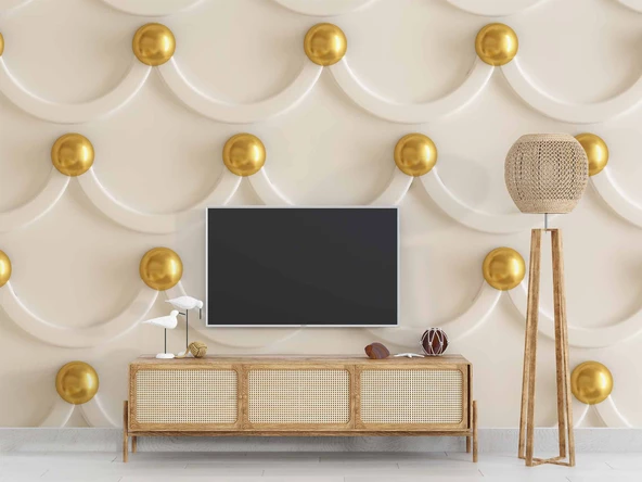 3 Boyutlu Kabartma Görünümlü Altın İnci Duvar Kağıdı Baskı - Resim 4