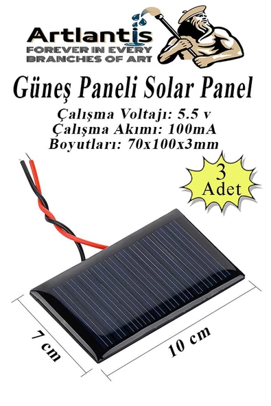 Güneş Paneli Solar Panel 7x10 cm 5.5 volt 100 mA 3 Adet Güneş Enerjisi Okul Sınıf Deney Çalışmaları 70x100mm