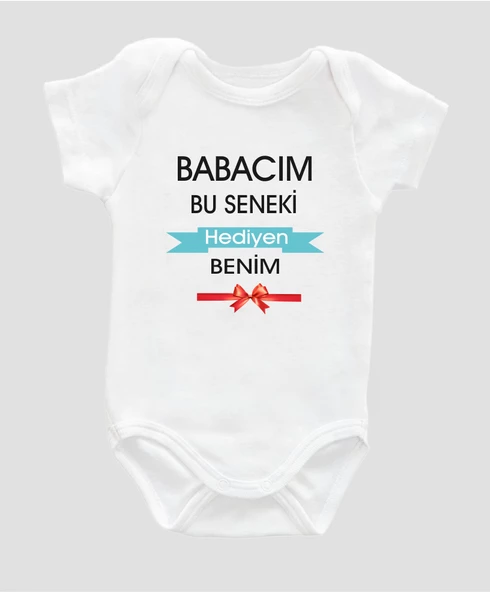 Organik %100 Pamuk Babacım Bu Seneki Hediyen Benim Doğum Günün Bebek Body Kısa Zıbın ZBN022