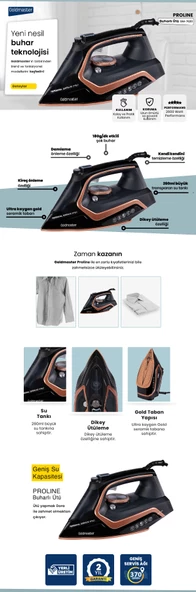 Goldmaster Proline 2600 Watt Seramik Tabanlı Damlama Ve Kireç Önlemeli 180 gr Etkili Şok Buharlı Ütü - 5