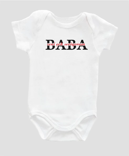 Organik %100 Pamuk Baba Seni Çok Seviyorum Baskılı Çıtçıtlı Bebek Body Badi Zıbın ZBN041