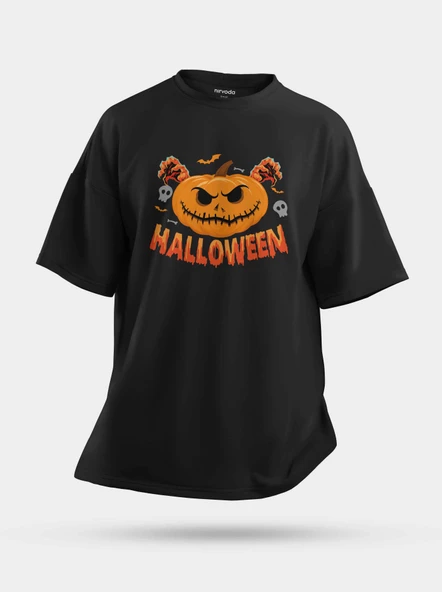 Oversize Halloween Balkabağı Cadılar Bayramı Unisex Baskılı Tişört