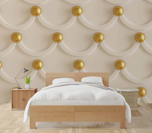 3 Boyutlu Kabartma Görünümlü Altın İnci Duvar Kağıdı Baskı - Resim 2