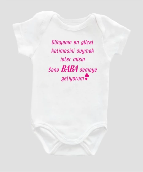 Organik %100 Pamuk Dünyanın En Güzel Baba Pembe Bebek Body ZBN080