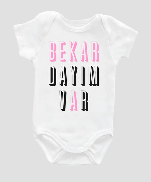 Organik %100 Pamuk Bekar Dayım Var Siyah Baskılı Bebek Body Badi Çıtçıtlı Zıbın ZBN040
