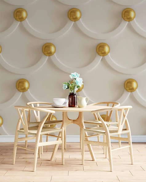 3 Boyutlu Kabartma Görünümlü Altın İnci Duvar Kağıdı Baskı - Resim 5