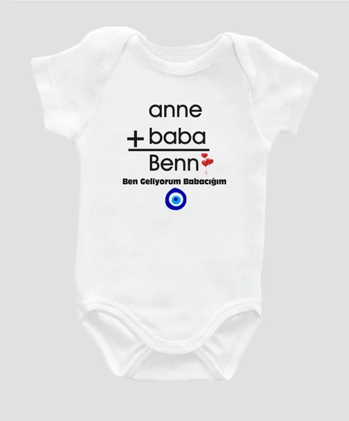 Organik %100 Pamuk Anne Baba Ben Geliyorum Babacığım Bebek Body Çıtçıtlı Badi Zıbın Tulum ZBN028 - 1