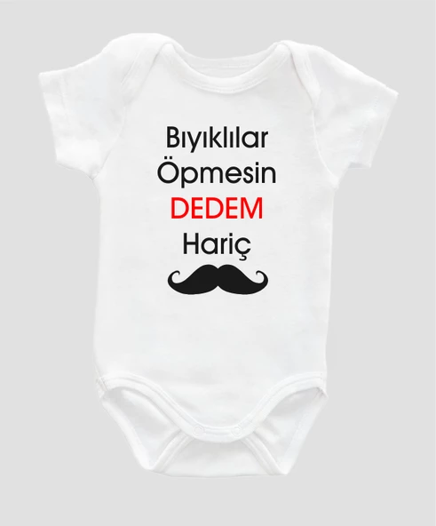 Organik %100 Pamuk Bıyıklılar ÖpmesinBaskılı Bebek Body Kısa Kollu Çıtçıtlı Badi Zıbın ZBN026 - 1