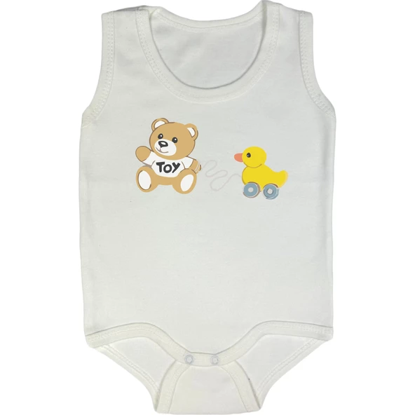 Organik %100 Pamuk Toy Askılı Yuvarlak Yaka  Çıtçıtlı Body Badi Zıbın Tulum ZBN052