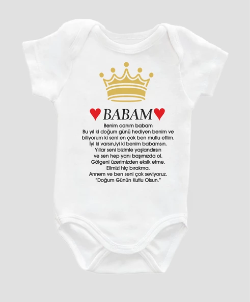 Organik %100 Pamuk Doğum günü Baba Baskılı Bebek Body Kısa Kollu Çıtçıtlı Badi ZBN021