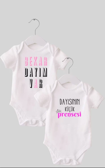 20 Dayı Set 2 'li Organik %100 Pamuk  Baskılı Bebek Body Zıbın ZBN210