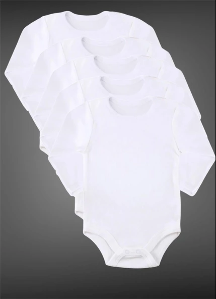 Uzun Kollu %100 Organik Pamuk  Bebek Body Çıtçıtlı Zıbın 5'li Paket