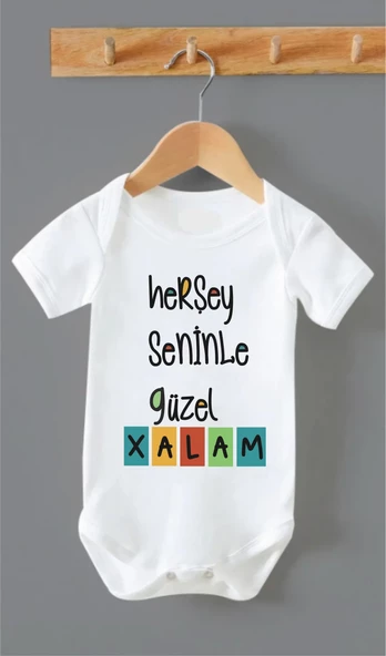 Organik %100 Pamuk Herşey Seninle Güzel Xalam Zarf Yaka Bebek Body ZBN0141 - 1