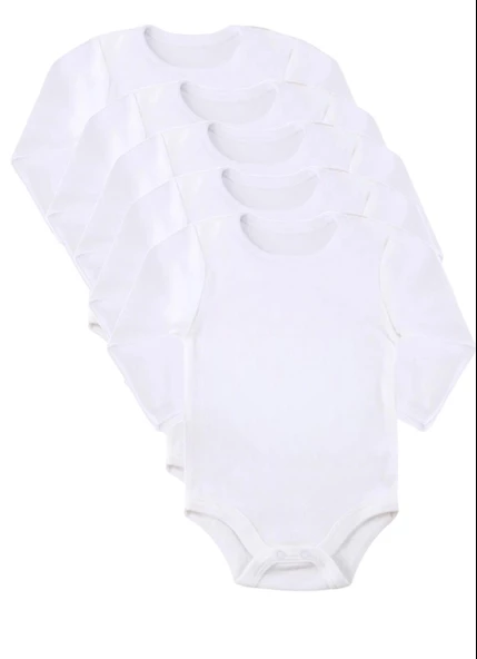 5'li Paket Uzun Kollu %100 Organik Pamuk Bebek Body Çıtçıtlı Zıbın