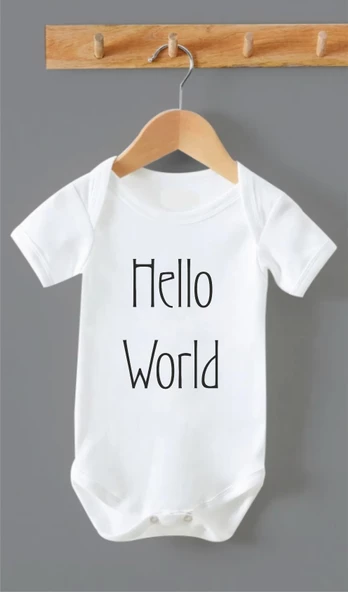 Organik %100 Pamuk Hello World Bebek Body Zıbın ZBN0156