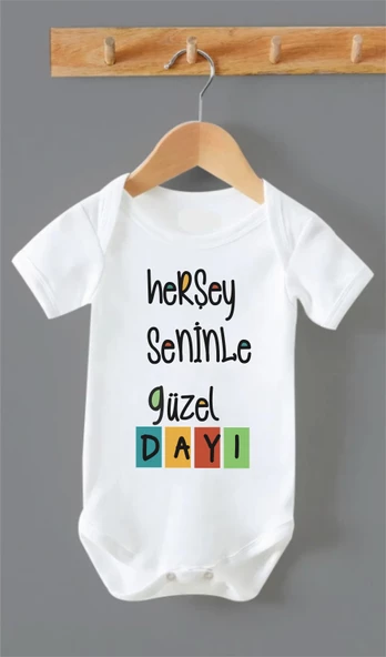Organik %100 Pamuk Herşey Seninle Güzel Dayı Baskılı Bebek Body Badi Çıtçıtlı Zıbın ZBN199 - 1