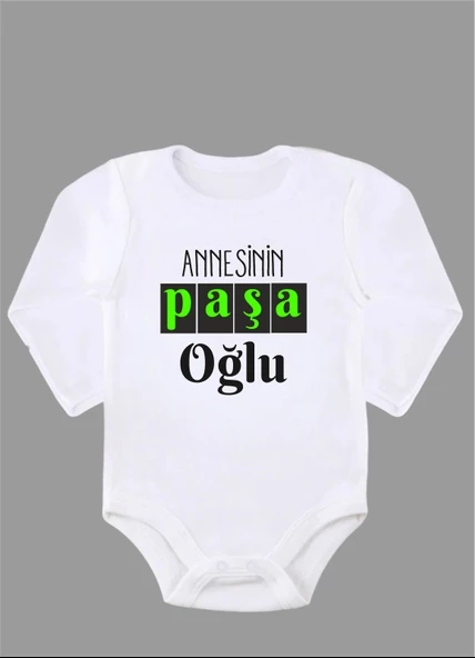 Organik %100 Pamuk Annesinin Paşa Oğlu Bebek Body Badi Zıbın ZBN204 Uzun Kollu001