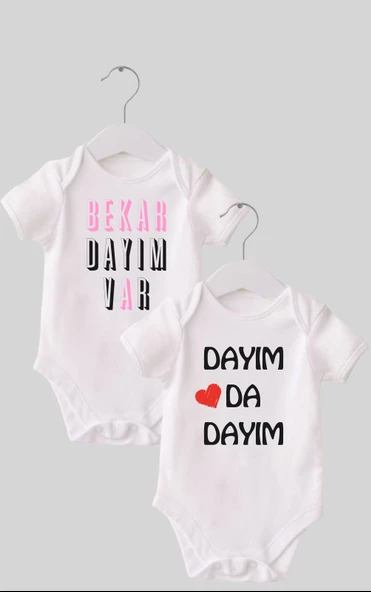 18 Dayı Set 2 'li Organik %100 Pamuk  Baskılı Bebek Body Zıbın ZBN210