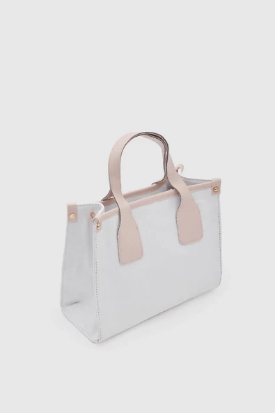 Monalisa Home Kanvas Suni Deri Detaylı Saten Astarlı Çapraz Çanta - Resim 2