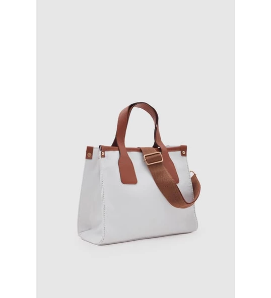 Monalisa Home Kanvas Suni Deri Detaylı Saten Astarlı Çapraz Çanta - Resim 4