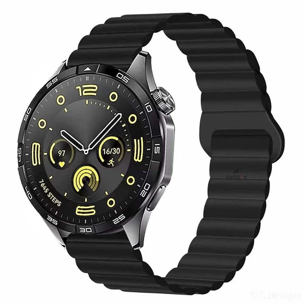 Huawei Watch Ultimate – Watch Buds 22mm Uyumlu Harmony Duo Magnetik Silikon Kordon  Siyah