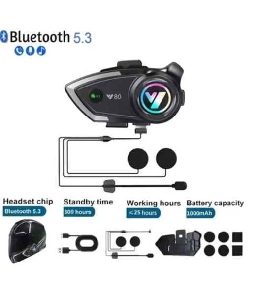 Y80 Motosiklet Kask Kulaklığı 5.3 Bluetooth Kulaklık Seti Rgb Intercom - 3