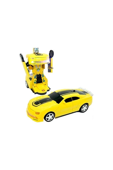 2 In 1 Bumblebee Robota Dönüşen Pilli Işıklı Sesli Camaro Araba - 4