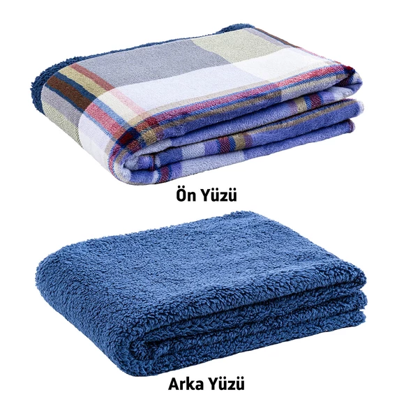 Peluş Polar Kamp Battaniyesi - Mavi Ekose - Acil Durum Battaniye - Argeus Camp - 5