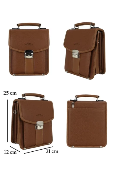 Taba Vintage Tarz Erkek Suni Deri Omuz ve El Çantası - 2