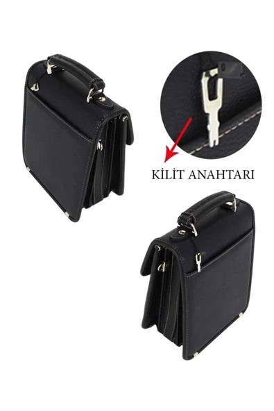 Siyah Vintage Tarz Erkek Suni Deri Omuz ve El Çantası - 3