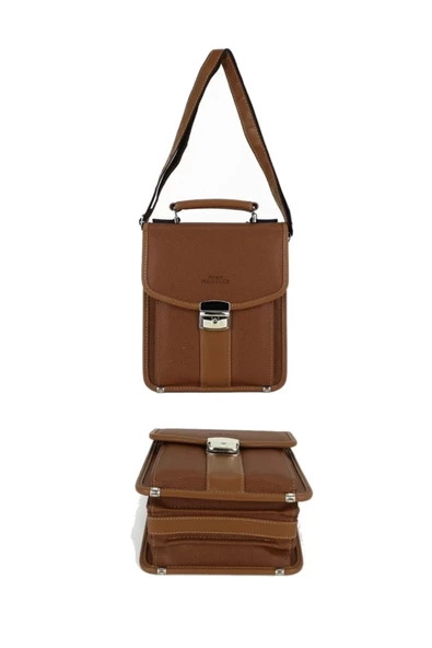 Taba Vintage Tarz Erkek Suni Deri Omuz ve El Çantası - 3