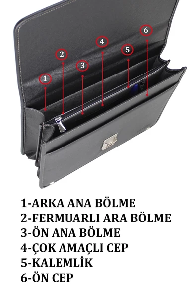 Siyah Vintage Klasik Tarz A4 Kağıt Uyumlu Evrak Çantası - 7