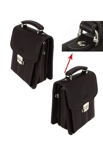 Kahverengi Vintage Tarz Erkek Suni Deri Omuz ve El Çantası - 4