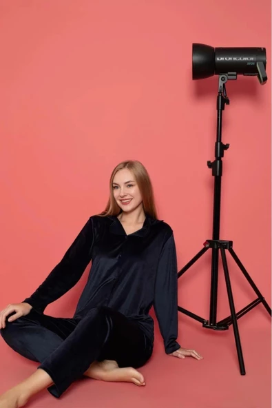 Charme Kadın Kışlık Gömlek Yaka Kadife Pijama Takımı P301/515- 1 Adet  XL Koyu Lacivert