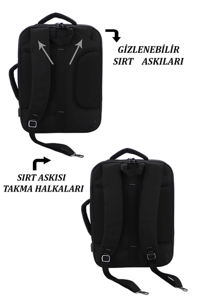 Siyah USB Aparatlı Fonksiyonel 15,6 inç Laptop Sırt Çantası - 6