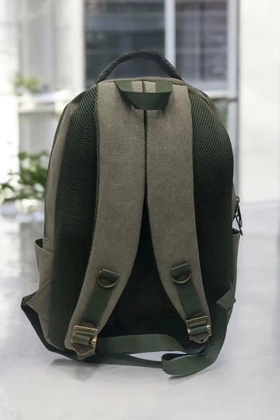 Haki Kanvas Kumaş 15,6 inç Laptop -Okul Sırt Çantası - 2